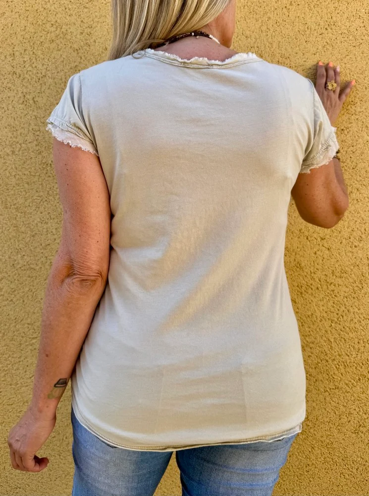 Teeshirt Poisson beige délavé