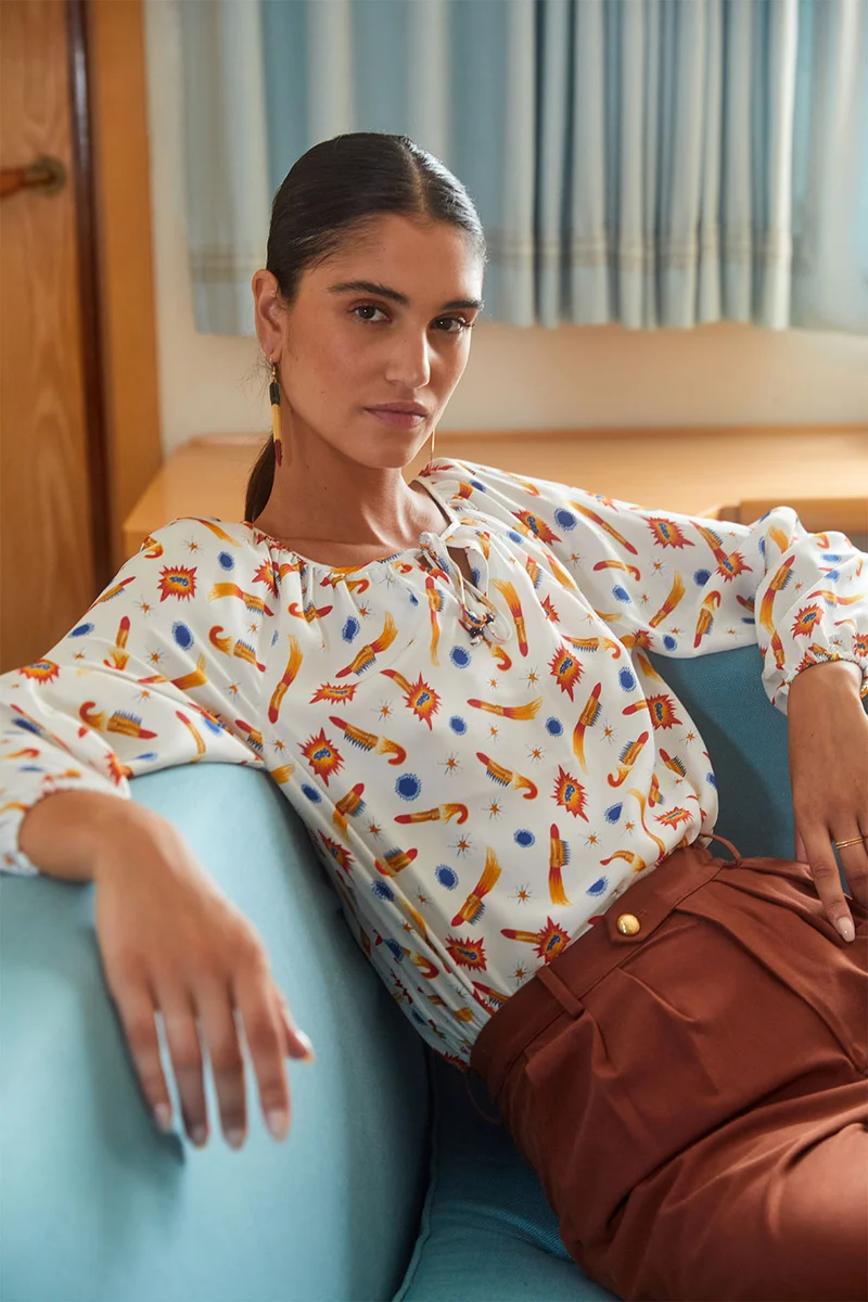 Blouse Radieuse en soie Rocket Lipstick Blanc