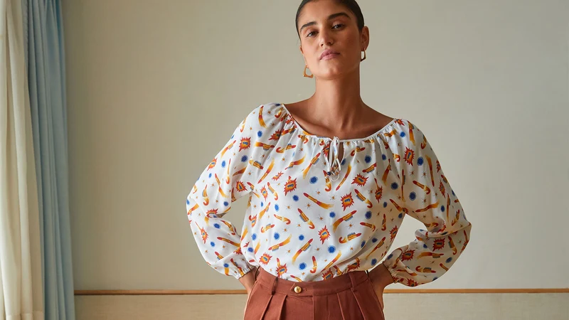 Blouse Radieuse en soie Rocket Lipstick Blanc
