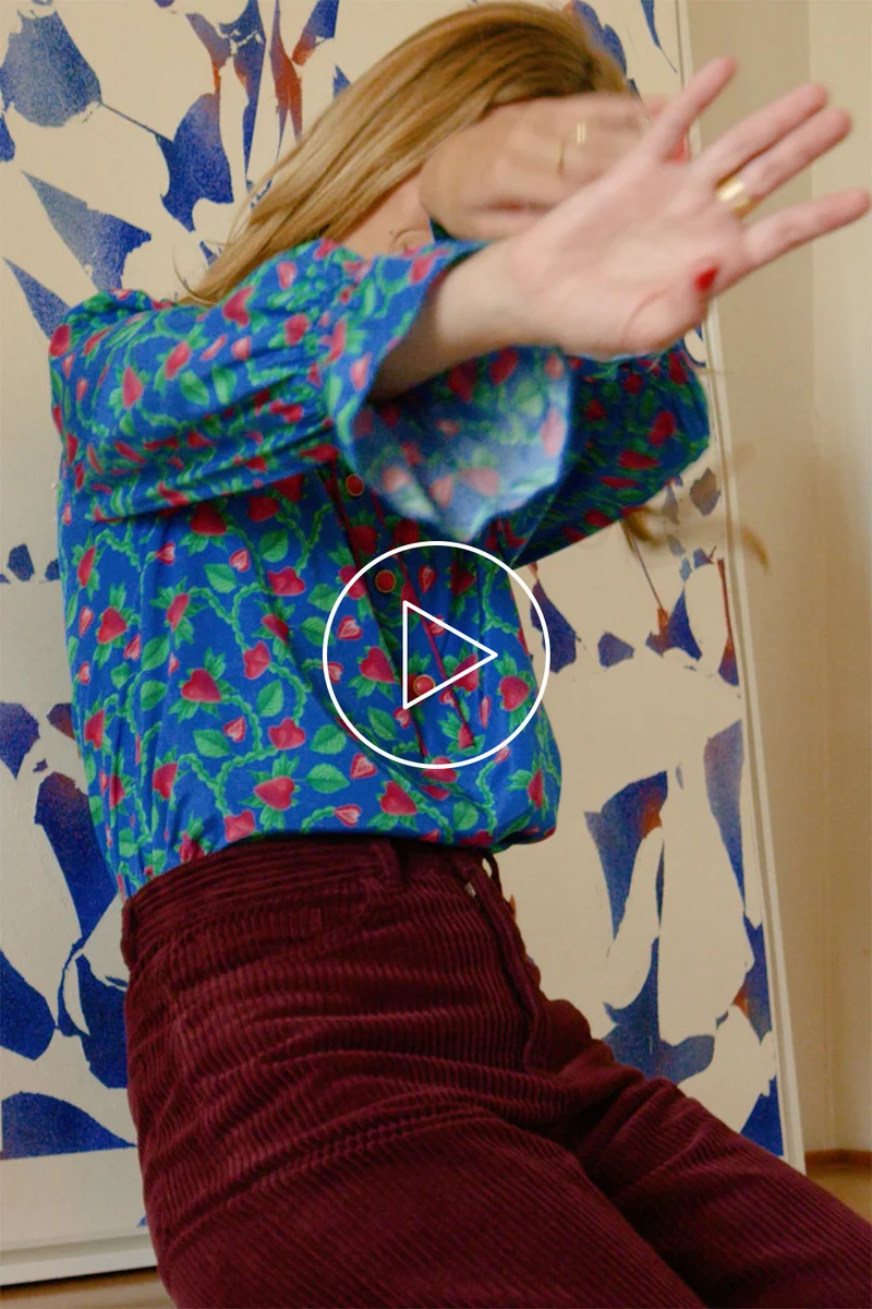 Blouse Flamboyante Fraises Volantes Bleu