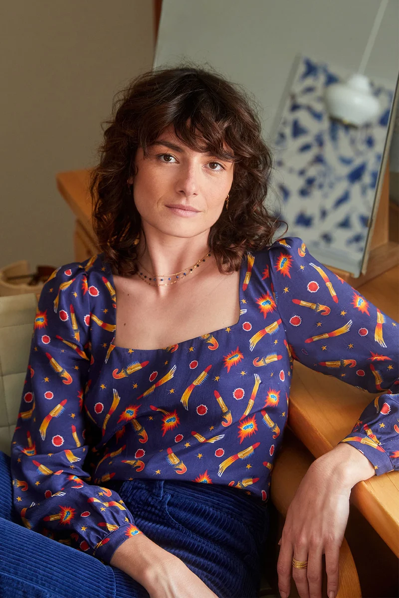 Blouse Bohémienne Rocket Lipstick Bleu