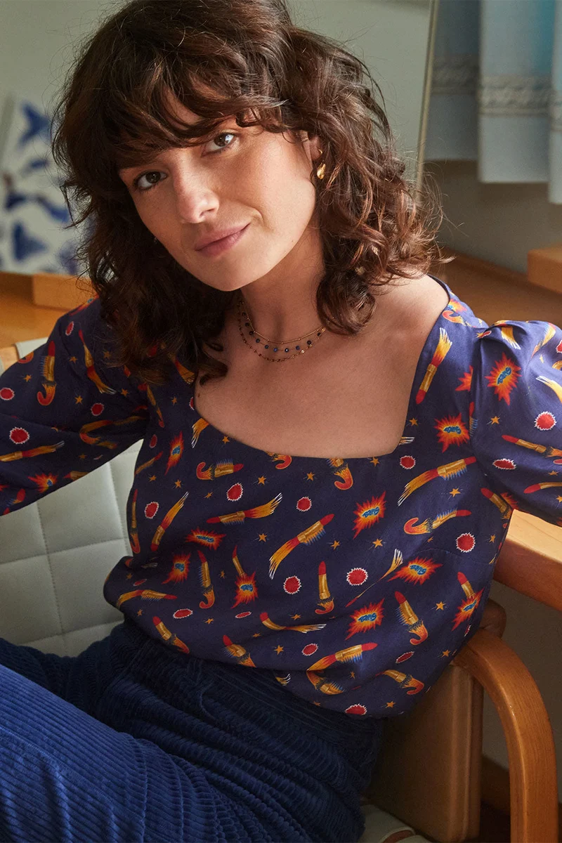 Blouse Bohémienne Rocket Lipstick Bleu