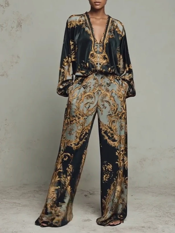 Claudia | Floral baroque set with palazzo pants