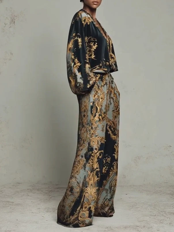 Claudia | Floral baroque set with palazzo pants