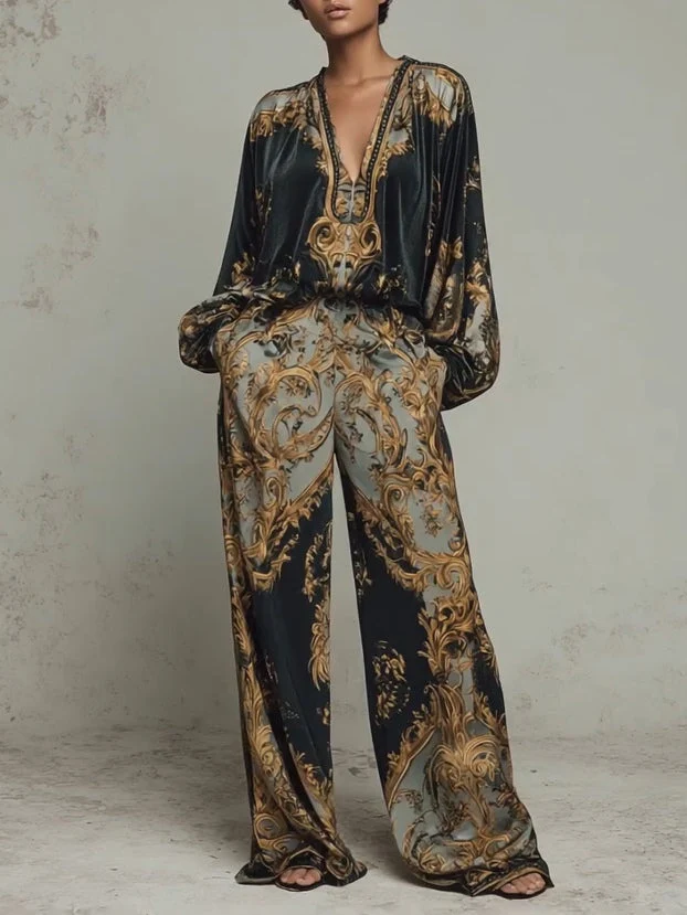 Claudia | Floral baroque set with palazzo pants