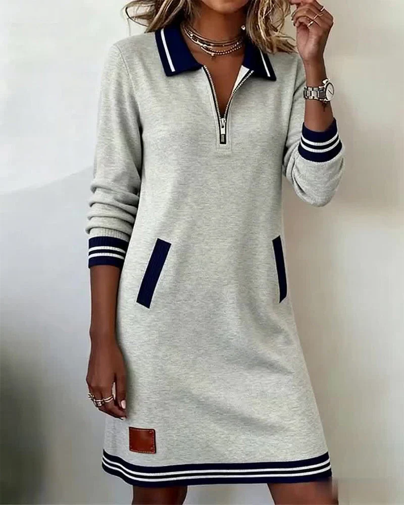Dorelia | Polo Zip-Neck Long Sleeve Sweatshirt Dress