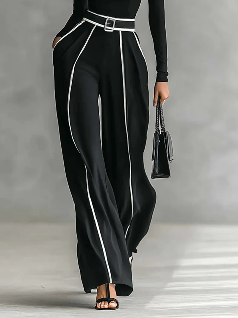 Adèle | High Neck Set with White Trim and Wide Pants