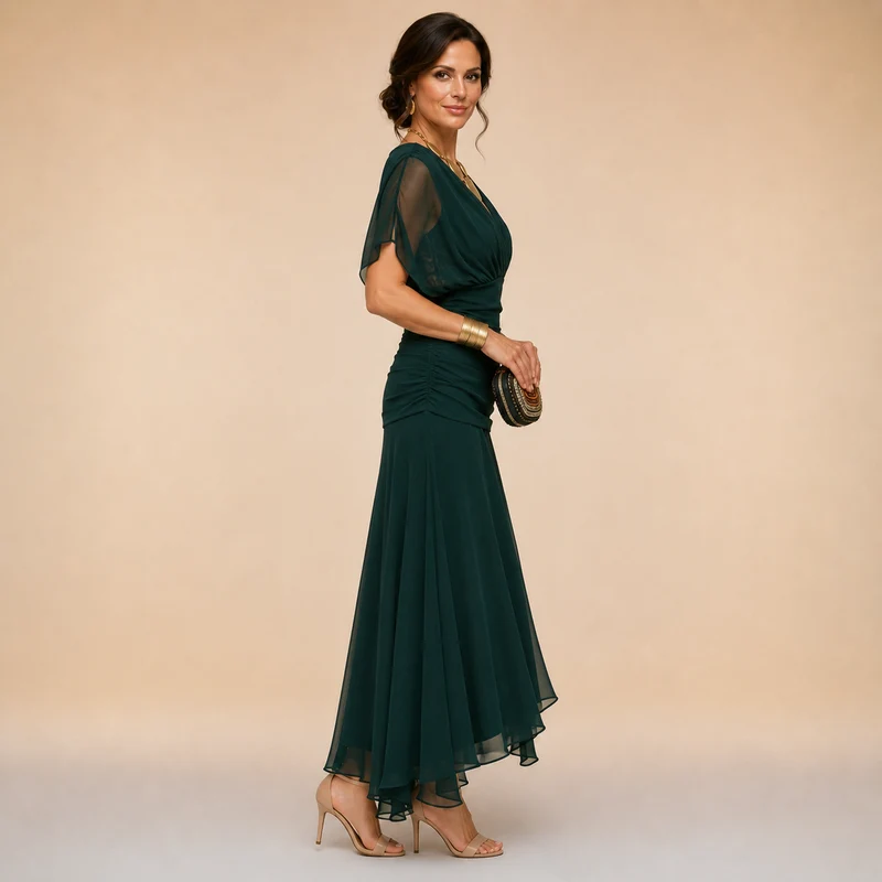 Madelyn | Draped Sleeve Evening Gown