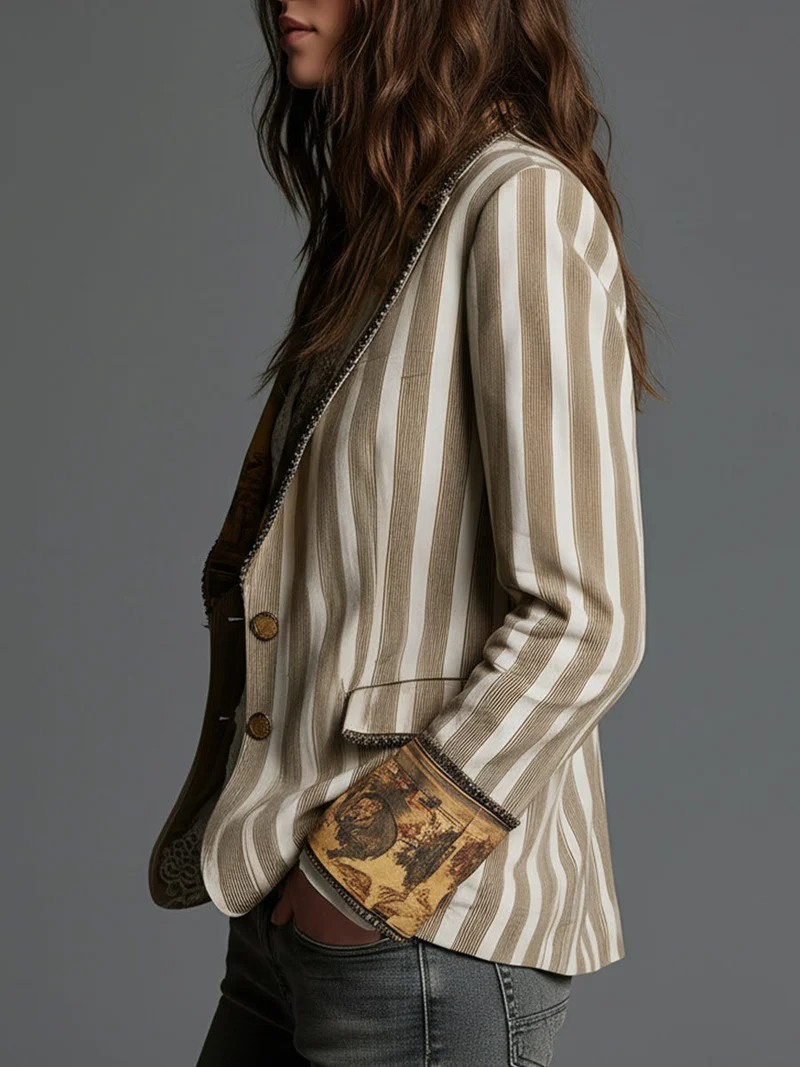 Clementine | Boho Striped Lapel Blazer