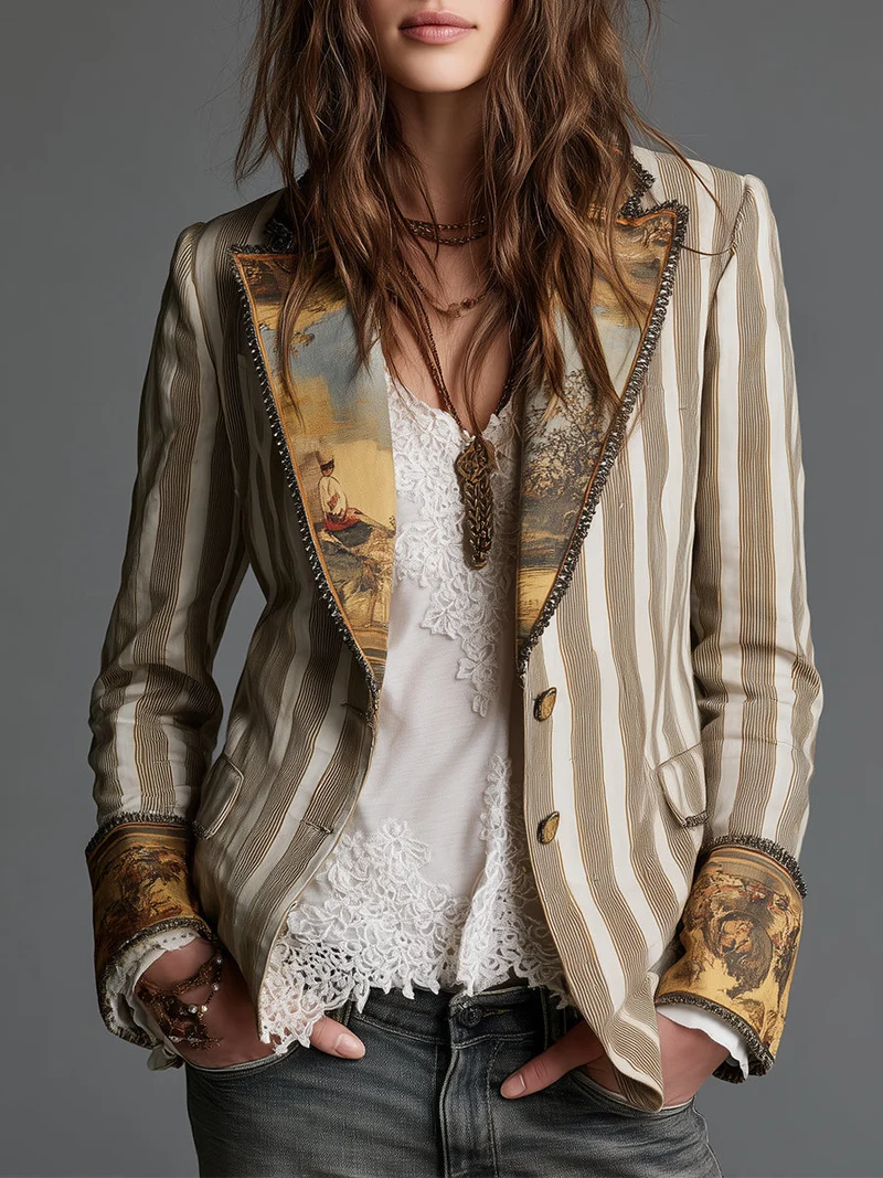 Clementine | Boho Striped Lapel Blazer