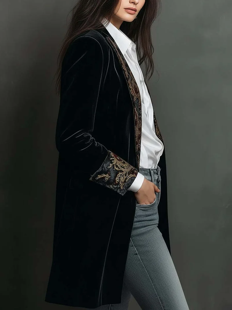 Verity | Black Baroque Lapel Blazer