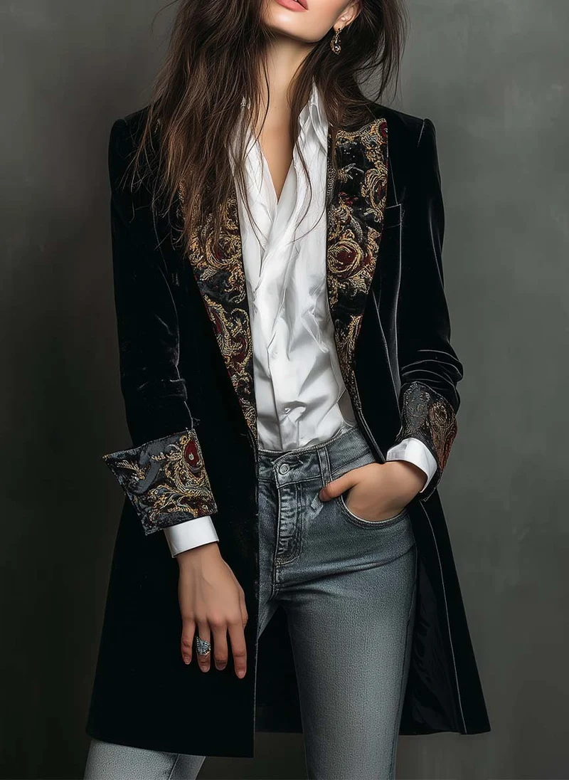 Verity | Black Baroque Lapel Blazer