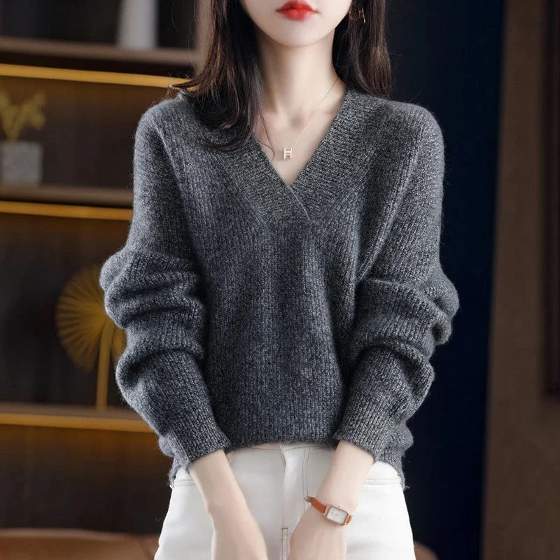 Pull femme à manches longues et col V