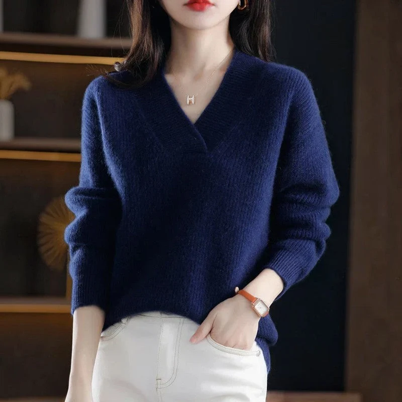 Pull femme à manches longues et col V