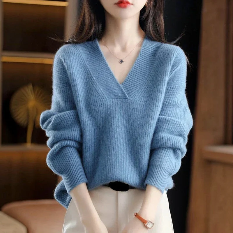 Pull femme à manches longues et col V