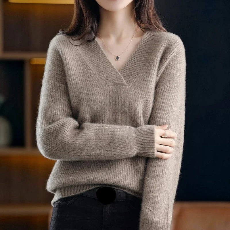 Pull femme à manches longues et col V