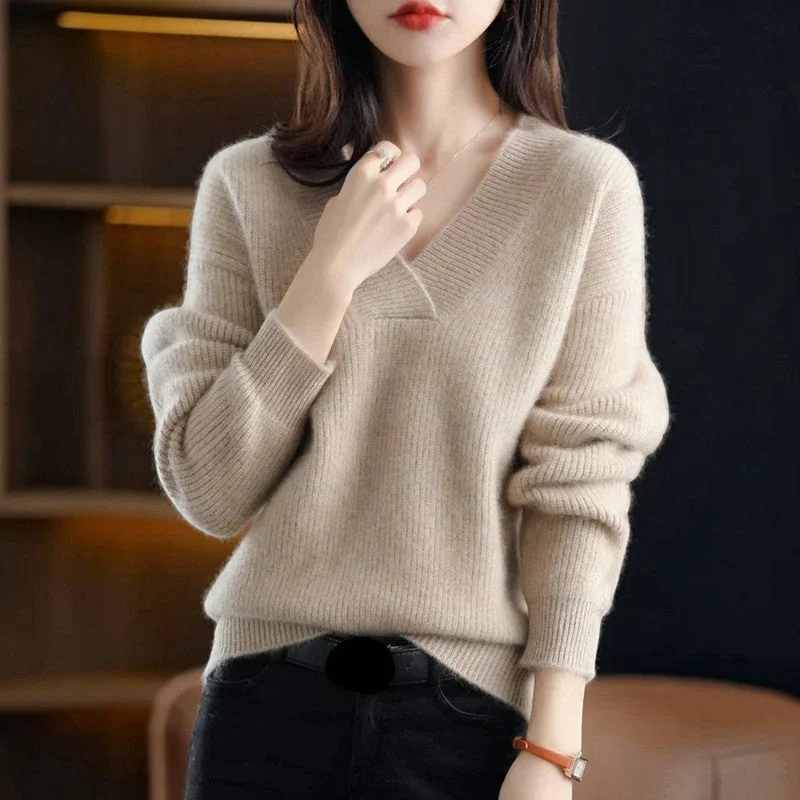 Pull femme à manches longues et col V