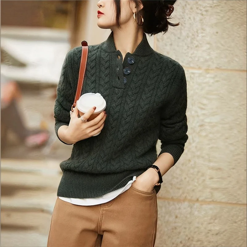 Pull femme à col montant