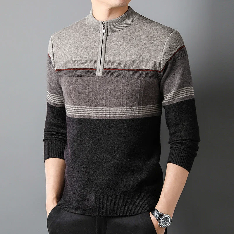 Pull Homme Manches Longues à Col Rond et Demi-Zip