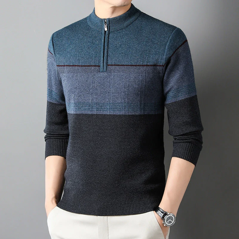 Pull Homme Manches Longues à Col Rond et Demi-Zip