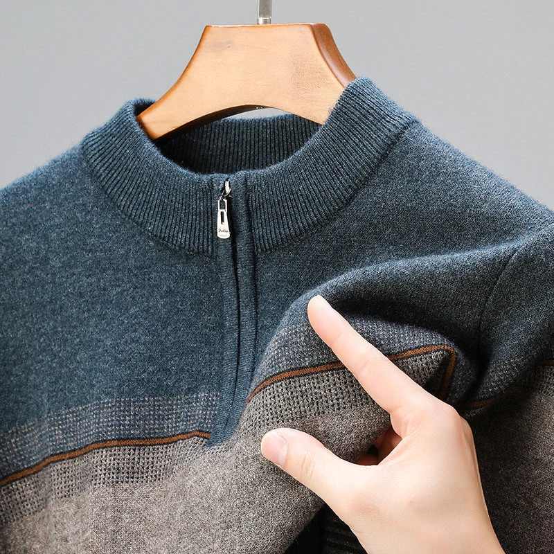 Pull Homme Manches Longues à Col Rond et Demi-Zip