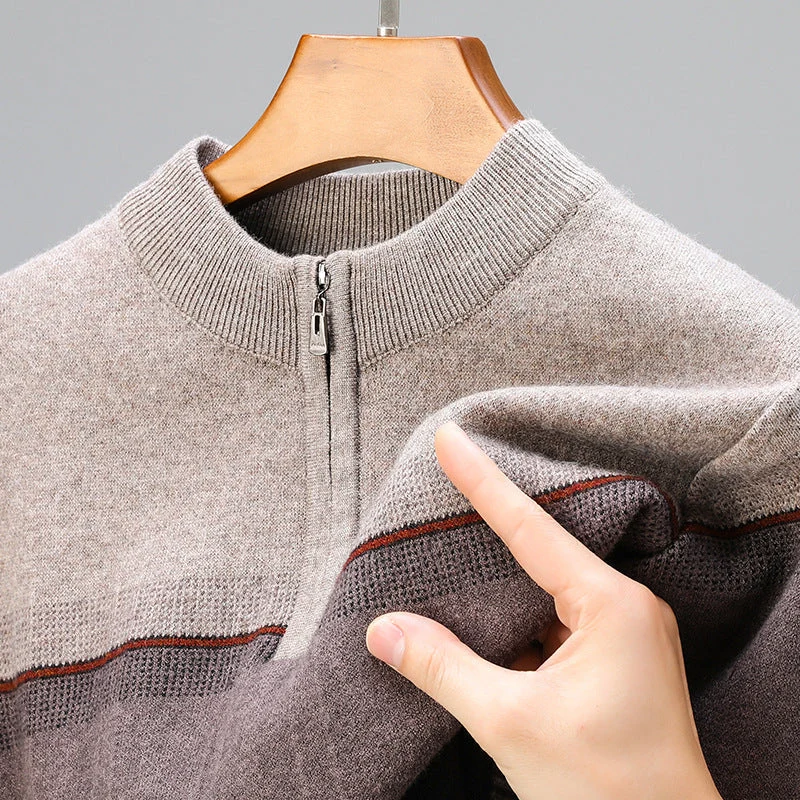 Pull Homme Manches Longues à Col Rond et Demi-Zip