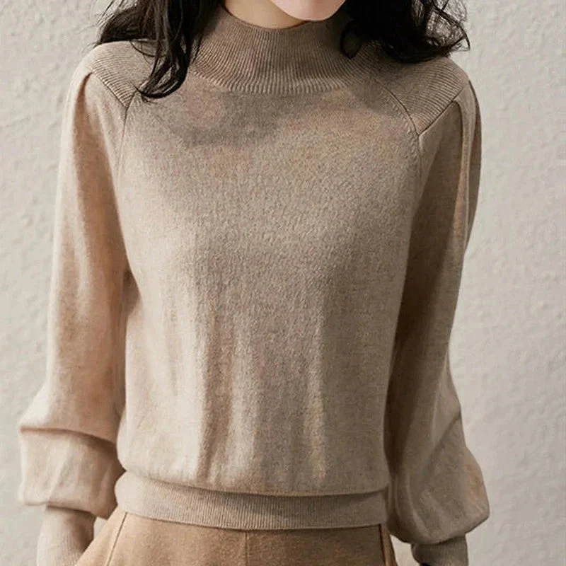 Pull Femme Manches Lanternes à Col Rond
