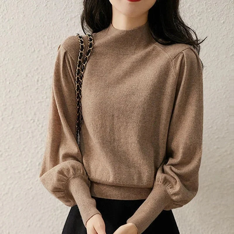 Pull Femme Manches Lanternes à Col Rond