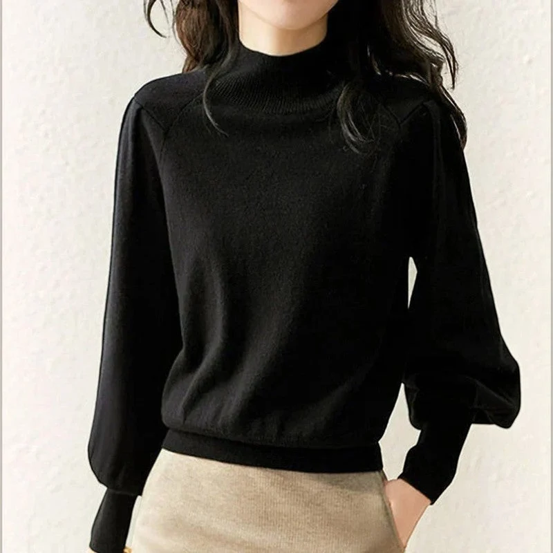 Pull Femme Manches Lanternes à Col Rond