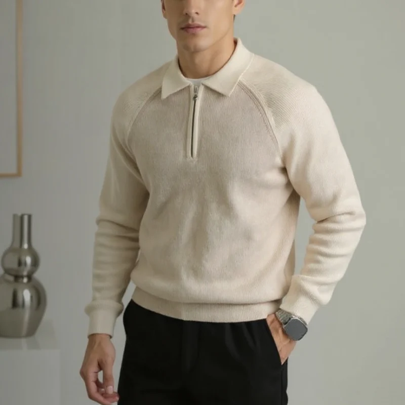 Pull Homme Manches Longues à Col Polo