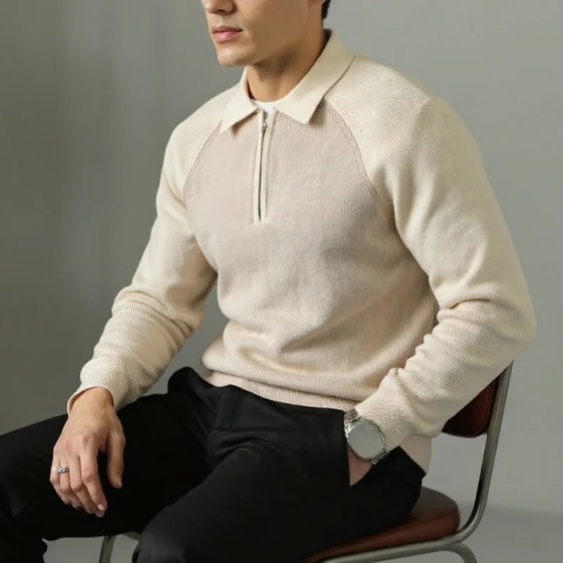 Pull Homme Manches Longues à Col Polo