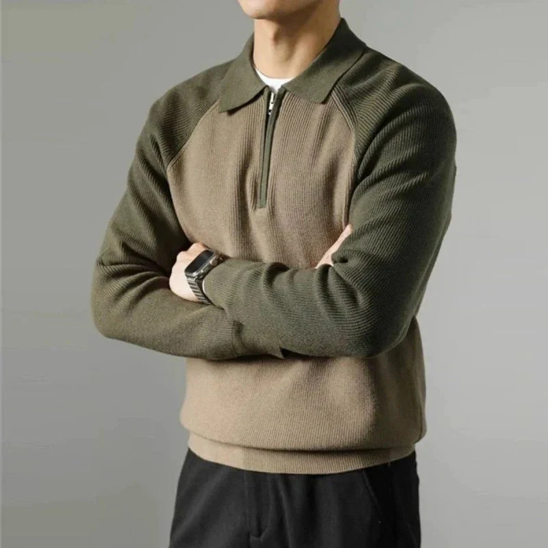 Pull Homme Manches Longues à Col Polo