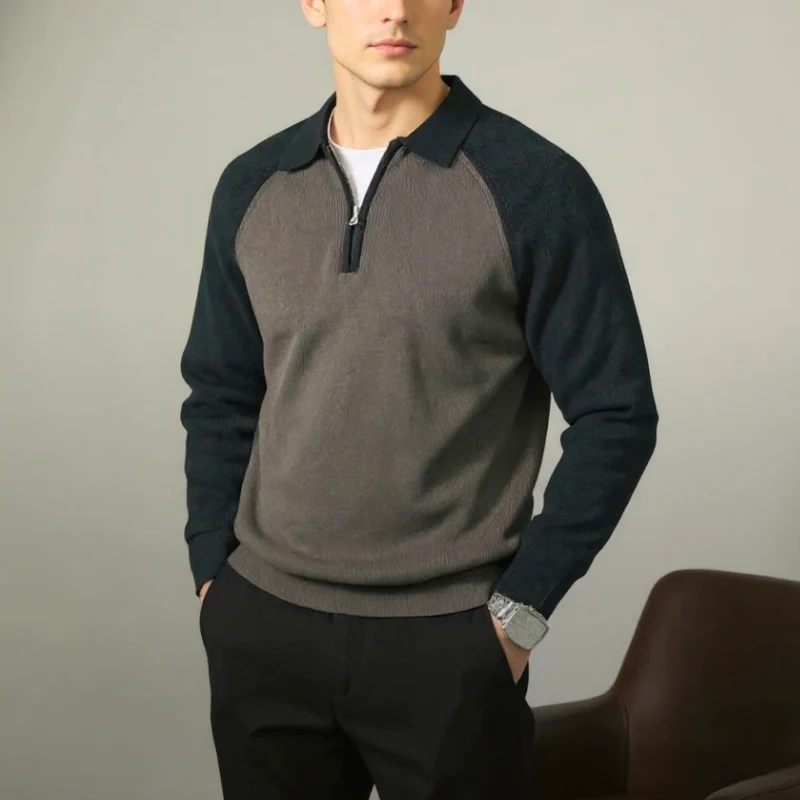 Pull Homme Manches Longues à Col Polo