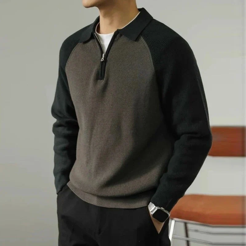 Pull Homme Manches Longues à Col Polo