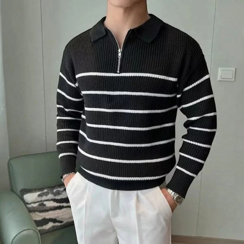 Pull Homme Col Zippé à Rayures