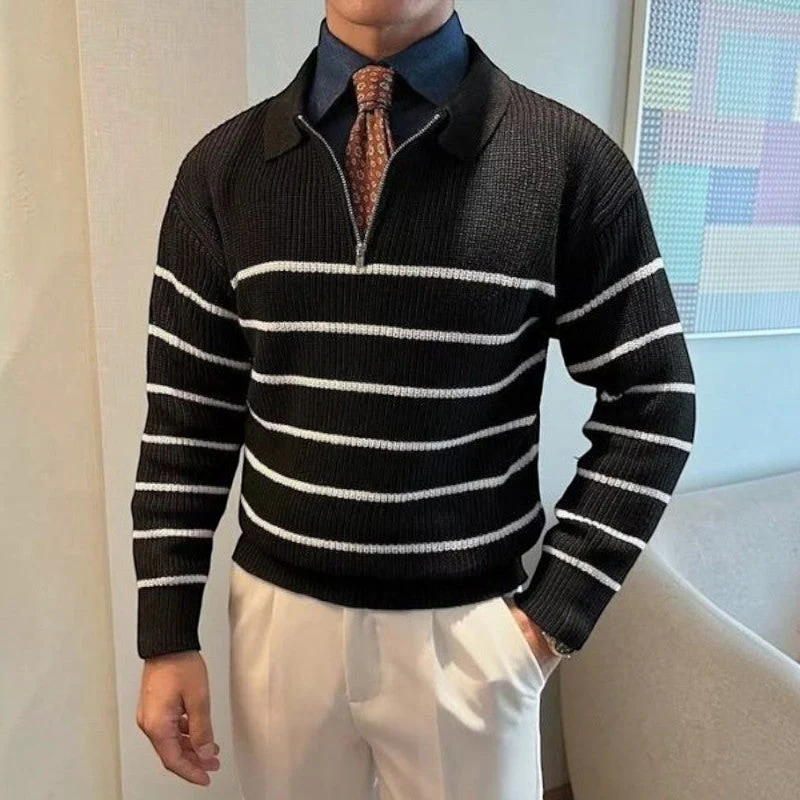 Pull Homme Col Zippé à Rayures