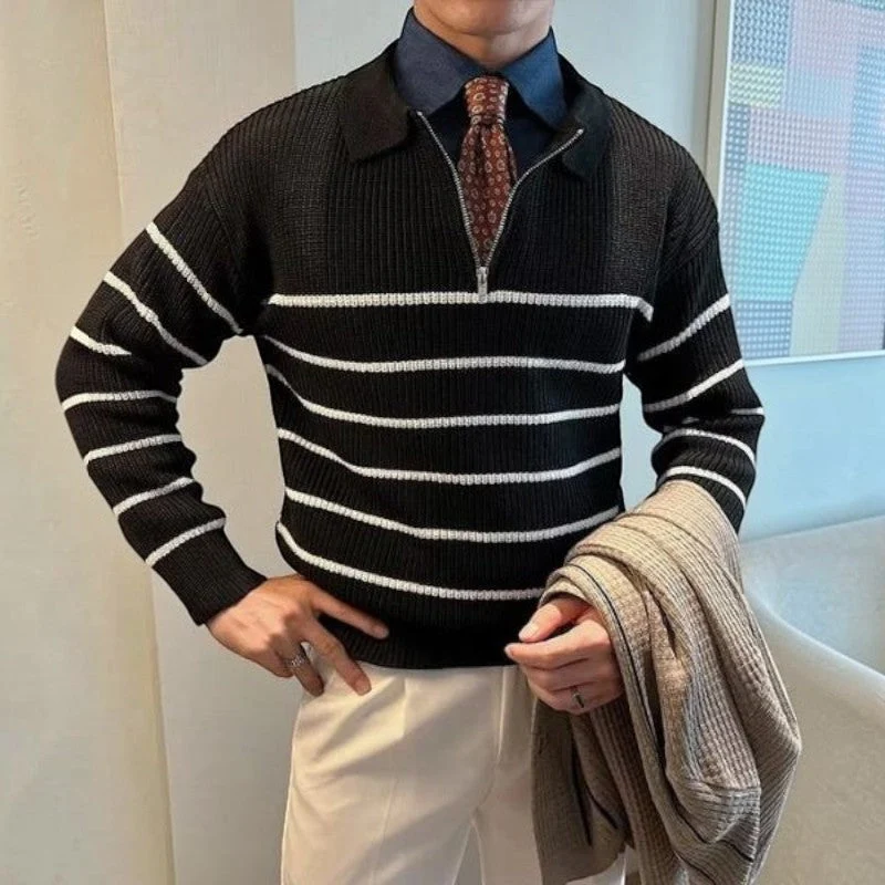 Pull Homme Col Zippé à Rayures