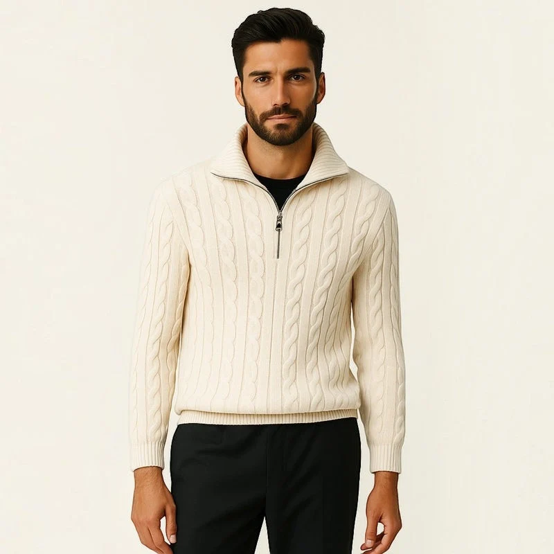 Pull Homme à Col Zippé et Tressé