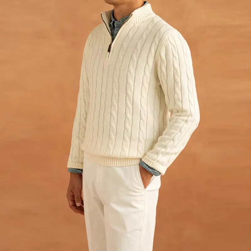 Pull Homme à Col Zippé et Tressé