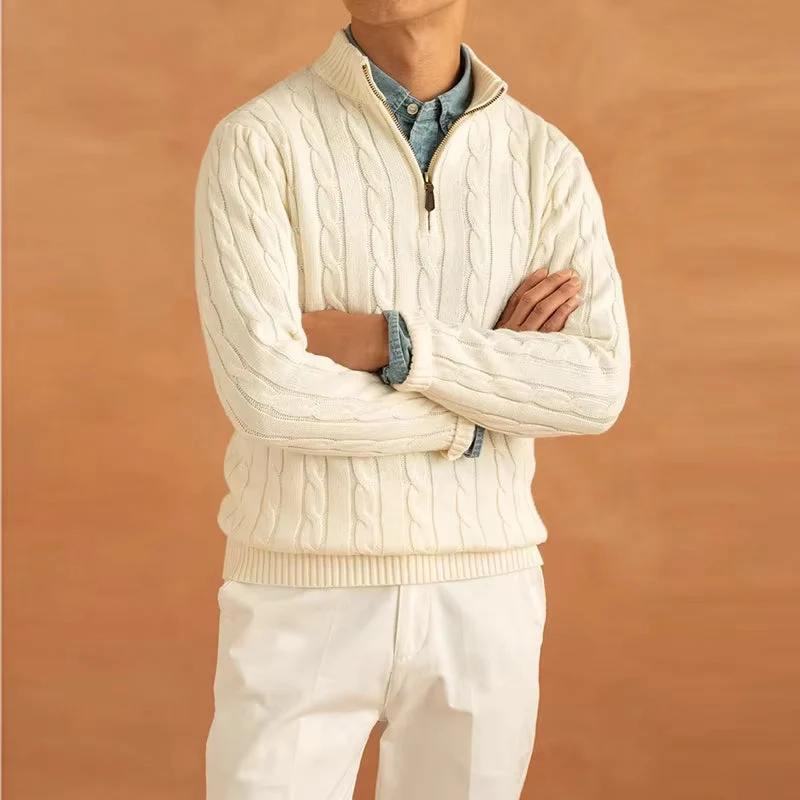 Pull Homme à Col Zippé et Tressé