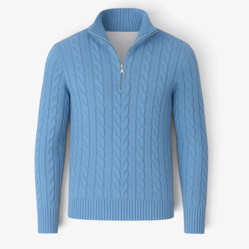 Pull Homme à Col Zippé et Tressé