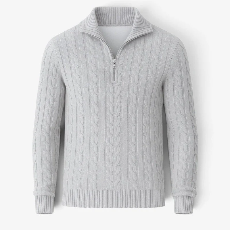Pull Homme à Col Zippé et Tressé