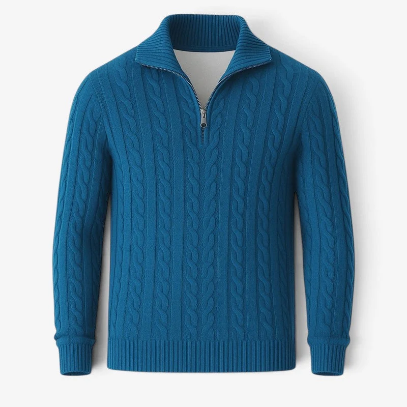 Pull Homme à Col Zippé et Tressé
