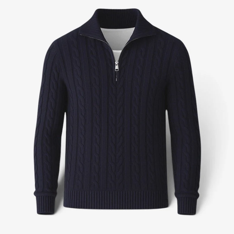Pull Homme à Col Zippé et Tressé