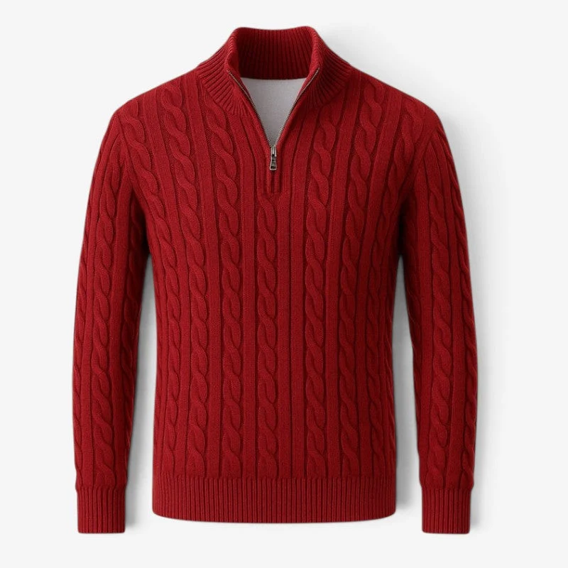 Pull Homme à Col Zippé et Tressé