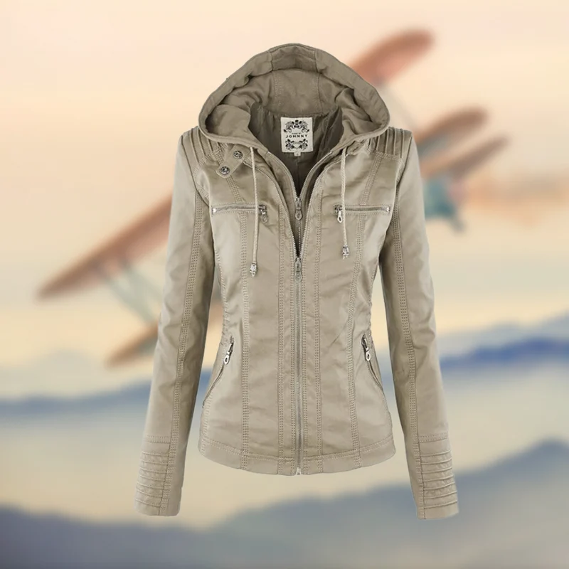 Veste en cuir avec capuche pour femmes
