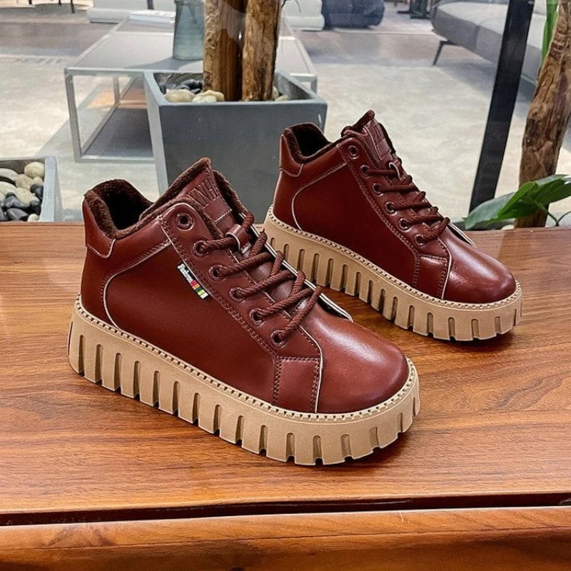 Bottines à plateforme en cuir pour femmes