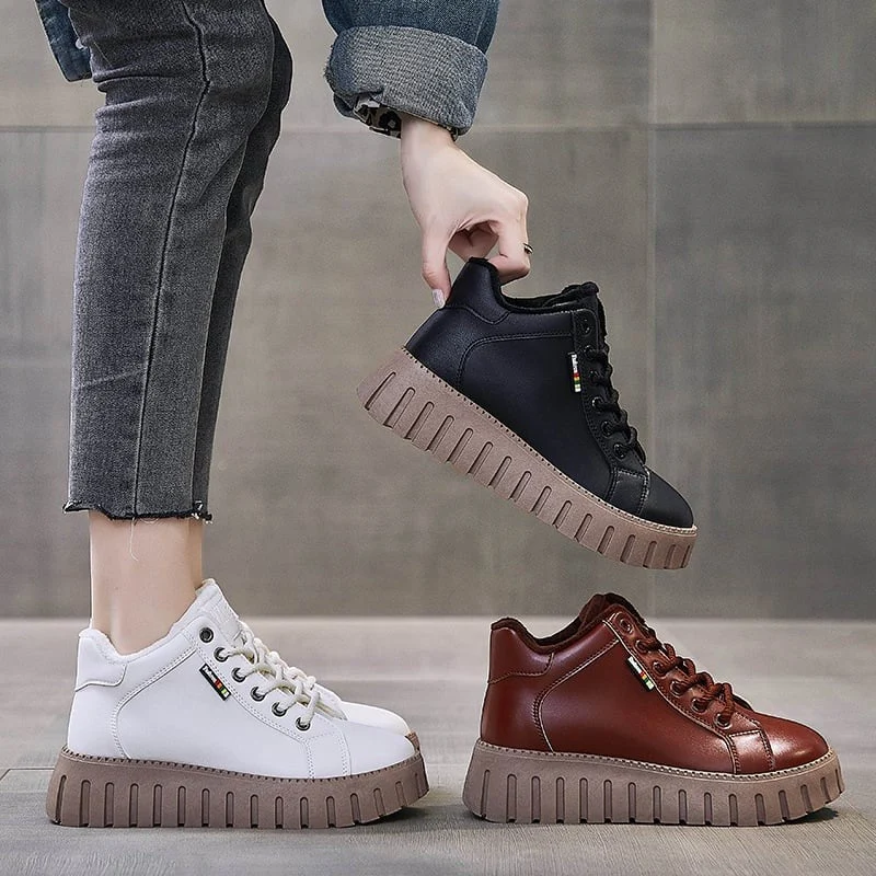 Bottines à plateforme en cuir pour femmes