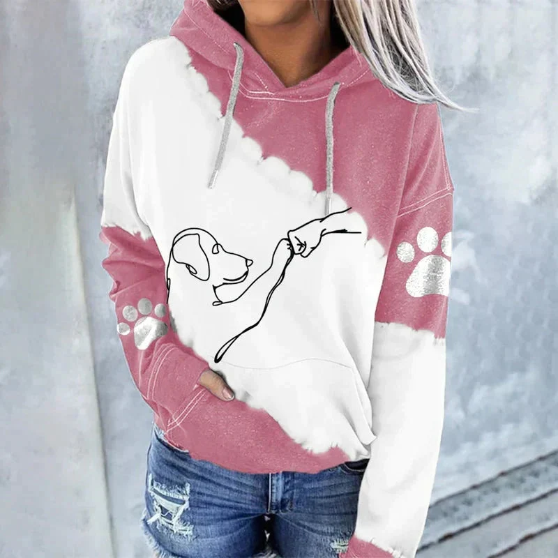 Hoodie Femme avec Imprimé Chien et Poche