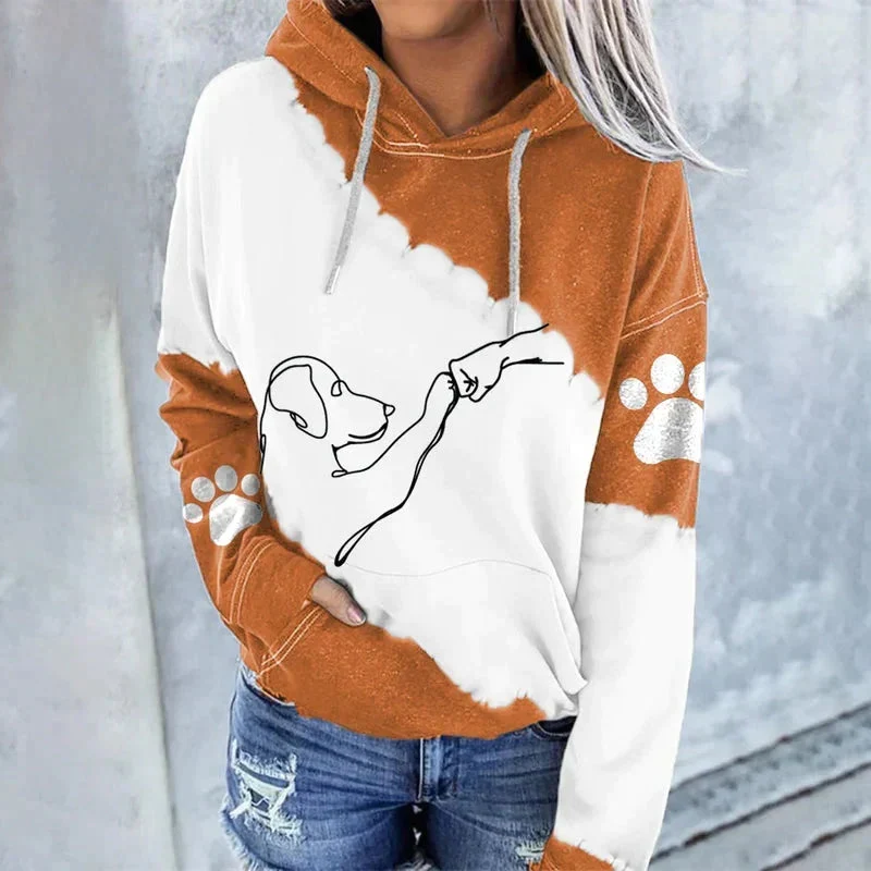 Hoodie Femme avec Imprimé Chien et Poche